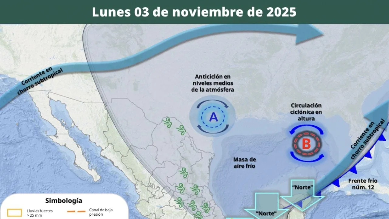 Frente frío 12 y masa de aire polar pegarán con heladas, lluvias y vientos fuertes de lunes a jueves
