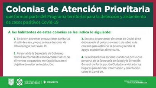 Nuevas 20 colonias de Atención Prioritaria CDMX por COVID19. 