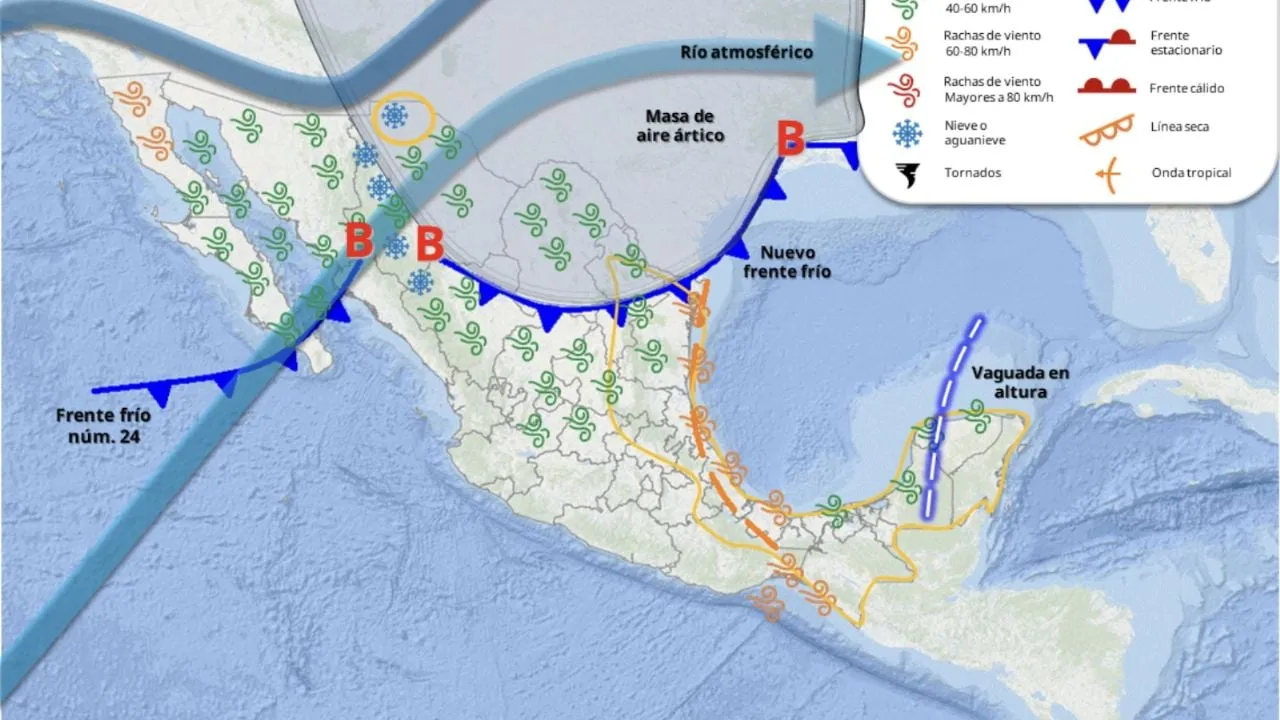 Llega ahora el frente frío 24 y amaga una nueva masa de aire ártico; así lloverá de viernes a lunes