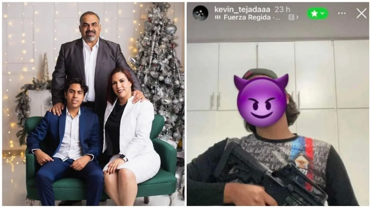 Hijo de funcionarios morenistas de Oaxaca presume autos de lujo y arma de uso exclusivo del Ejército