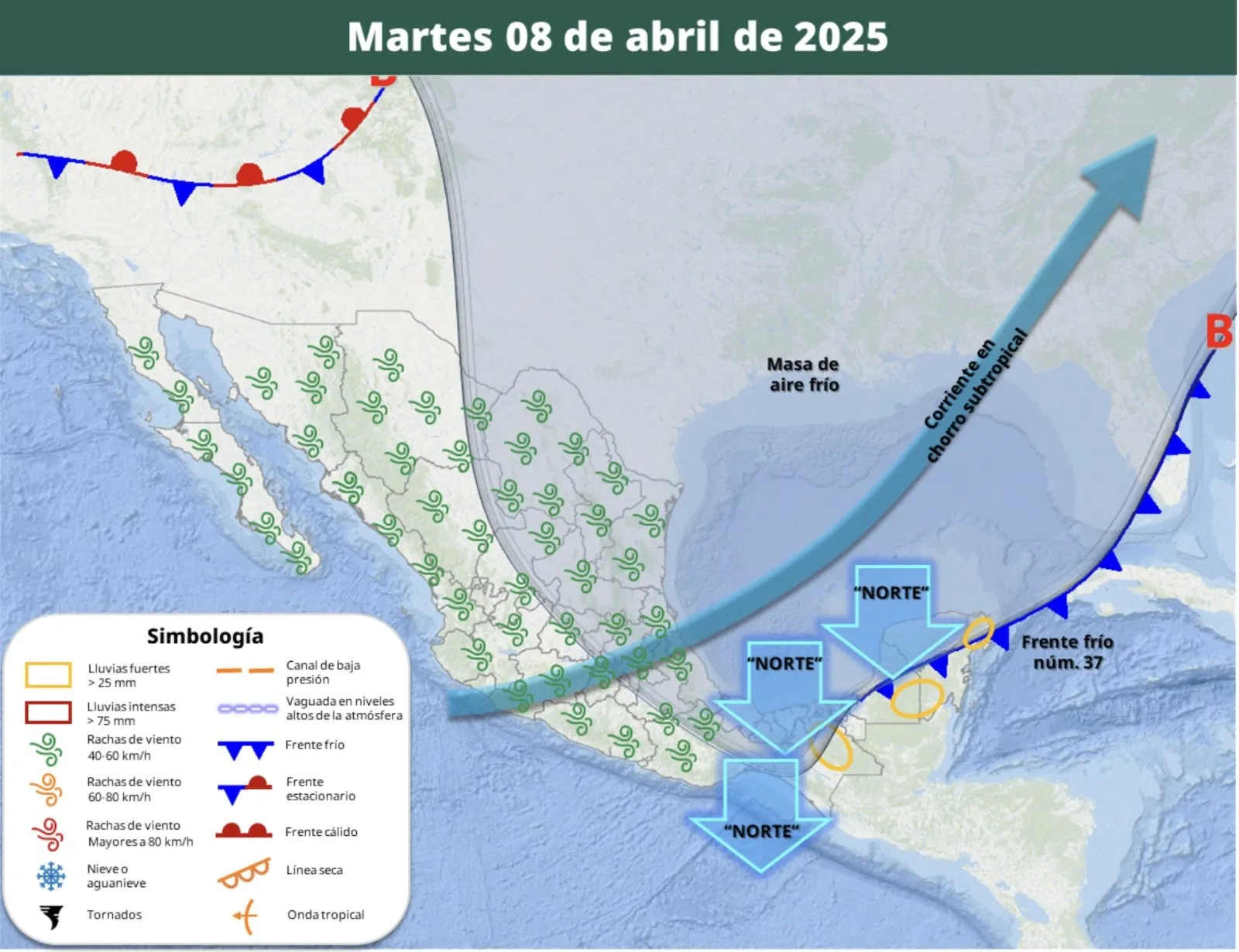Masa de aire frío sigue este martes: lluvias, vientos y bajas temperaturas en los siguientes estados