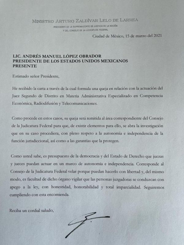 SCJN responde la queja de AMLO