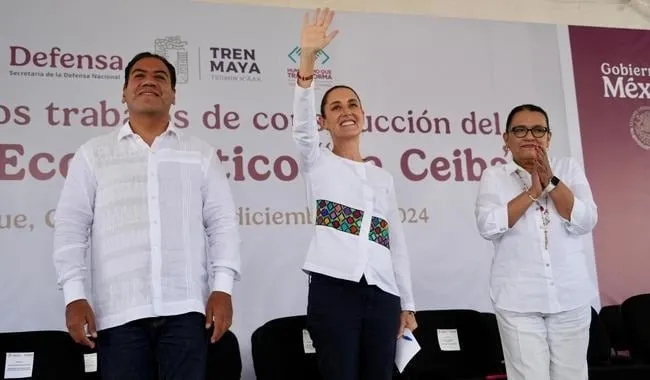 Sheinbaum da banderazo para la construcción del parque ecoturístico “La Ceiba” en Palenque