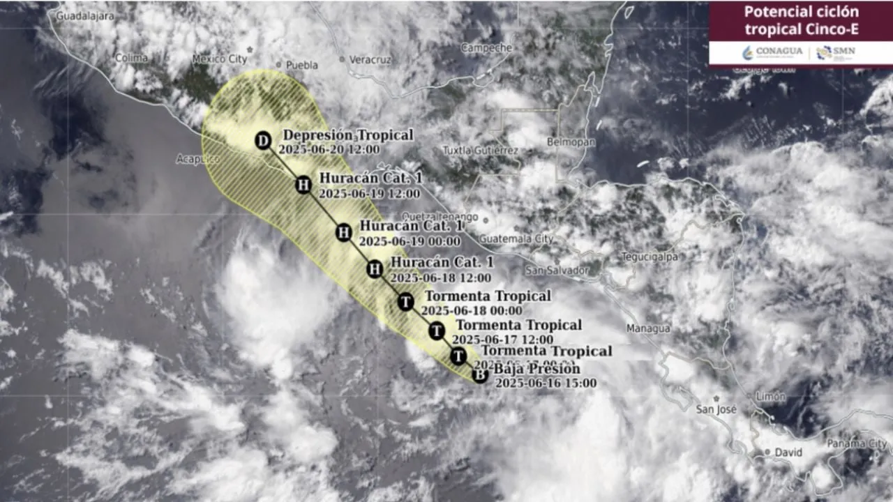Surge el potencial ciclón tropical Cinco-E; en horas podría convertirse en la tormenta Erick