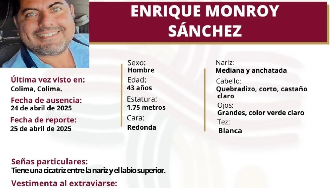 Reportan desaparición de Enrique Monroy Sánchez, expresidente municipal de Villa de Álvarez