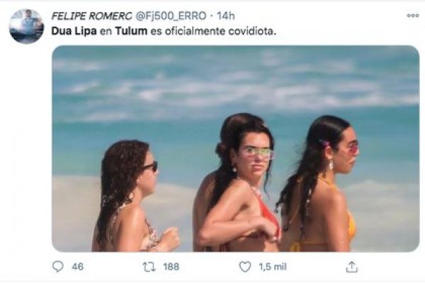 Llaman covidiota a Dua Lipa por vacaciones en Tulum.